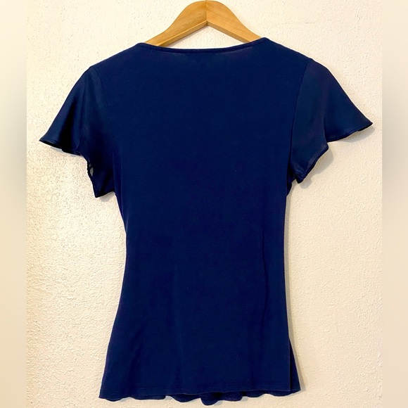 Navy faux wrap top with satin sleeves Bravissimo US 6 UK 10 Curvy/ Really Curvy - Picture 3 of 3